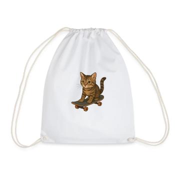 Cat on skateboard - Drawstring Bag - white - Front