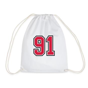 91 sports jersey football number - Drawstring Bag - white - Front