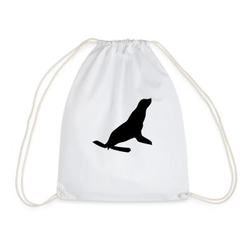lake seal silhouette seal - Drawstring Bag - white - Front