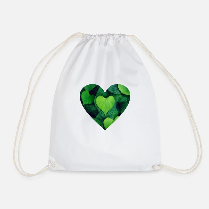 heart green leaf Heart Green green leaf - Drawstring Bag - white