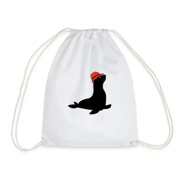 seal fishing hat - Drawstring Bag - white - Front