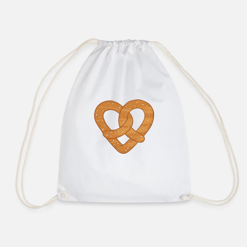 Bretzel heart - Drawstring Bag - white