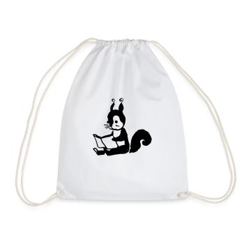 Squirrel Reads Book Illustration Gift - Drawstring Bag - white - Front
