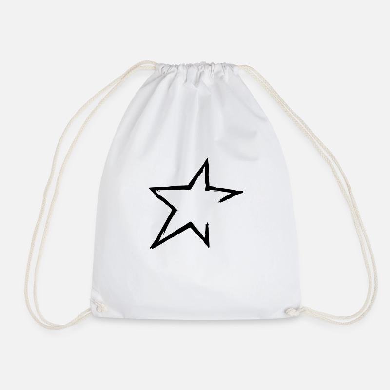 Hand-drawn star (1C, open) - Drawstring Bag - white