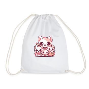 Mother cat and her kittens - Drawstring Bag - white - Front