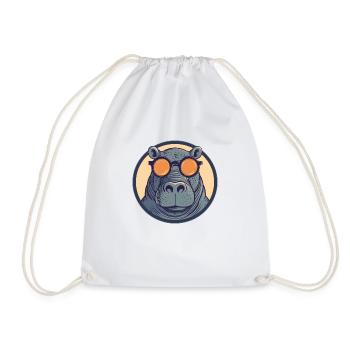 Hippopotamus with sunglasses, Hippopotamus, Water horse - Drawstring Bag - white - Front