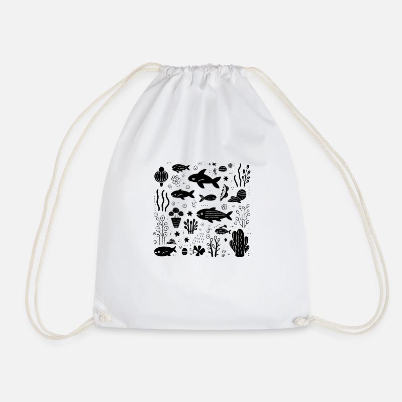 Underwater World Fish Corals Illustration - Drawstring Bag - white