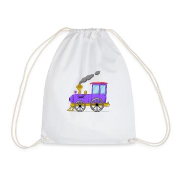 Children's train railway purple - Drawstring Bag - white - Front