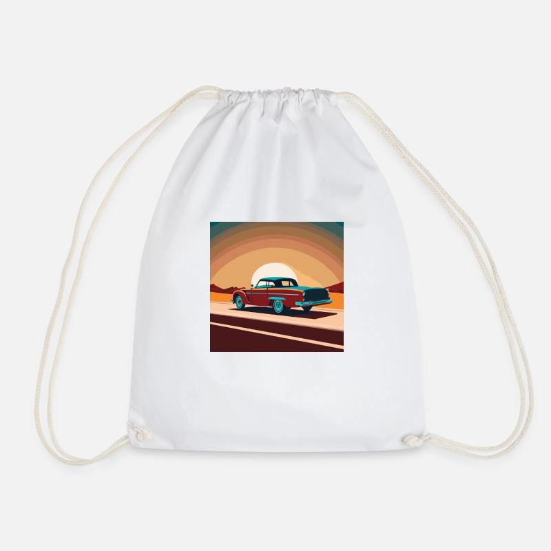 Oldtimer / Auto / Sonnenuntergang - Turnbeutel - Weiß