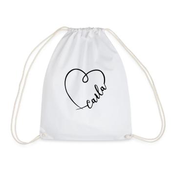 Carla Name Calligraphy Heart - Drawstring Bag - white - Front