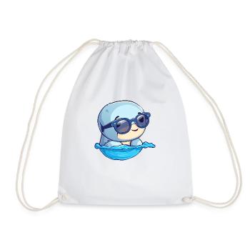 Little cute dolphin wearing sunglasses. - Drawstring Bag - white - Front