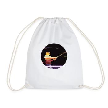 Retro Man Fishing Sunset Angling Fisherman Angler - Drawstring Bag - white - Front