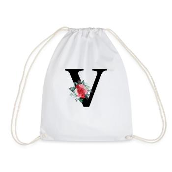 Roter floraler V-Buchstabe - Turnbeutel - Weiß - Vorne