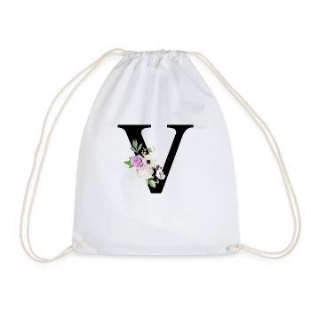 Lila floraler V-Buchstabe - Turnbeutel - Weiß - Vorne
