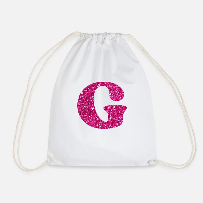 Buchstabe g rosa Glitzer - Turnbeutel - Weiß