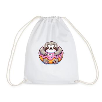 Kawaii Sloth with Donut - Drawstring Bag - white - Front
