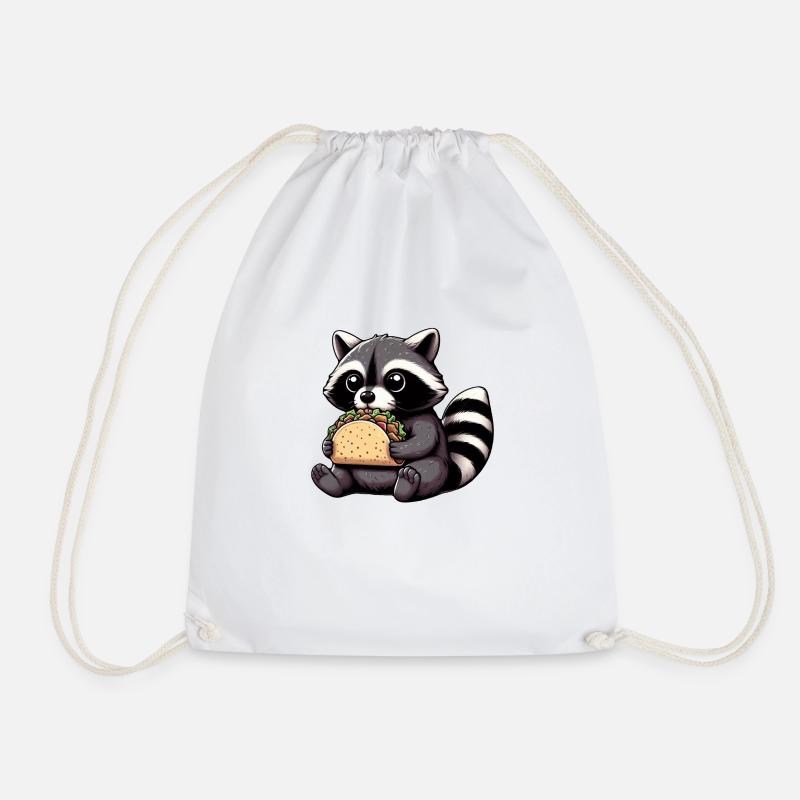 Raccoon Eating Taco - Drawstring Bag - white