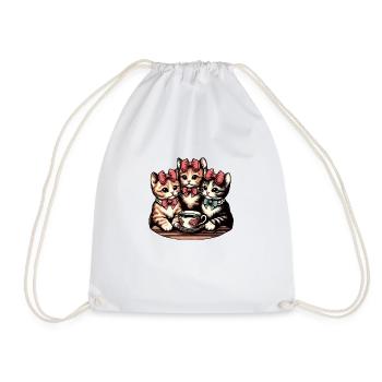 Vintage Kittens Tea Party - Drawstring Bag - white - Front