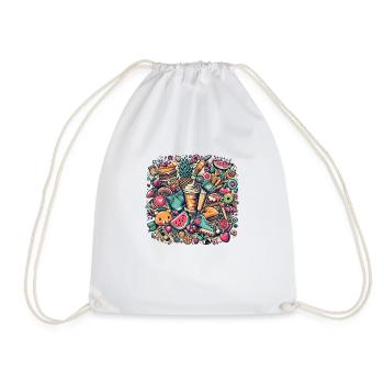 Colorful collage of summer delicacies and objects - Drawstring Bag - white - Front