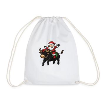 Taureau Père Noël dessin animé - Sac de sport léger - blanc - Devant