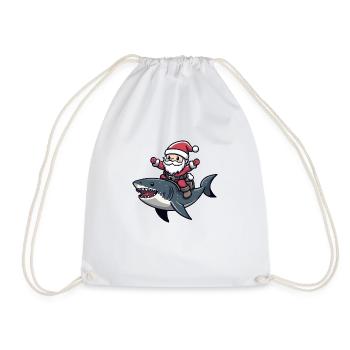 Shark Santa Claus Cartoon - Drawstring Bag - white - Front