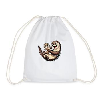 Otter mother with child frolicking - Drawstring Bag - white - Front