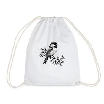 Chickadee Vogel im Baum Floral Illustration - Turnbeutel - Weiß - Vorne