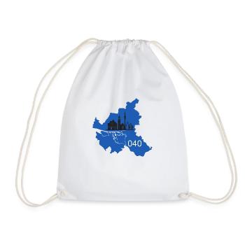 Hamburgs Skyline Map in Blau-Weiß-Schwarz - Turnbeutel - Weiß - Vorne