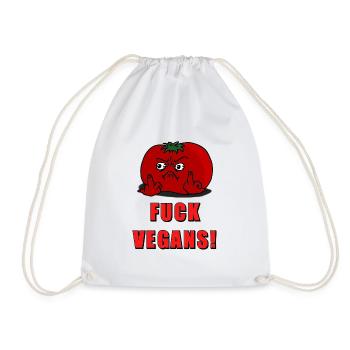 Pissed Tomato: Fuck Vegans! - Drawstring Bag - white - Front