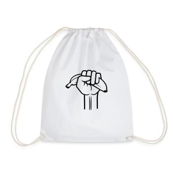 banana fist fruit delicious hunger eat healthy hand - Drawstring Bag - white - Front