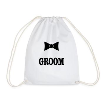 groom bowtie - Drawstring Bag - white - Front