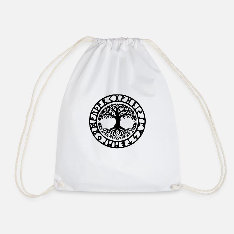 Yggdrasil rune circle - Drawstring Bag - white