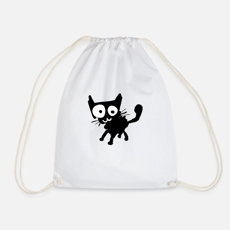 Cat black - Drawstring Bag - white