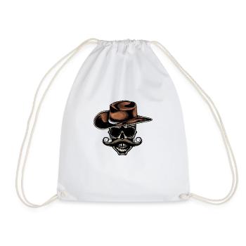 Todeskopf Schädel Skull Cowboy Hut Schnurrbart - Turnbeutel - Weiß - Vorne