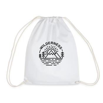 Wilderness mountain line art - Drawstring Bag - white - Front
