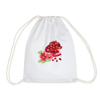Pomegranate piece, flowers and pomegranate seeds - Drawstring Bag - white - Front