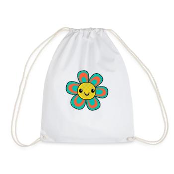 Happy Smiling Green Daisy Flower - Drawstring Bag - white - Front