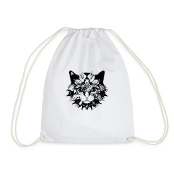 Katze Mandala Illustration Geschenkidee - Turnbeutel - Weiß - Vorne