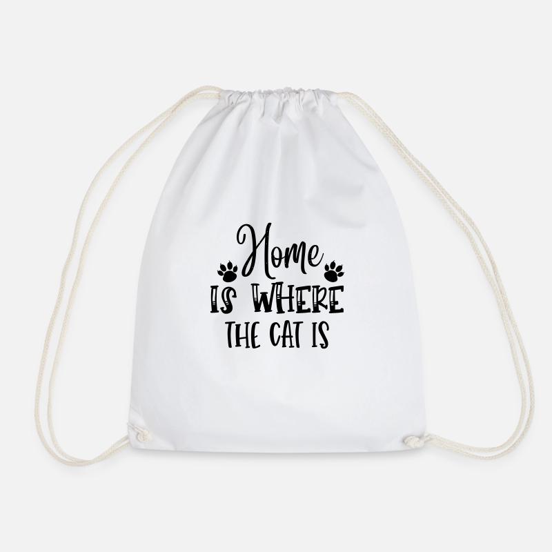 home is where the cat is - Drawstring Bag - white