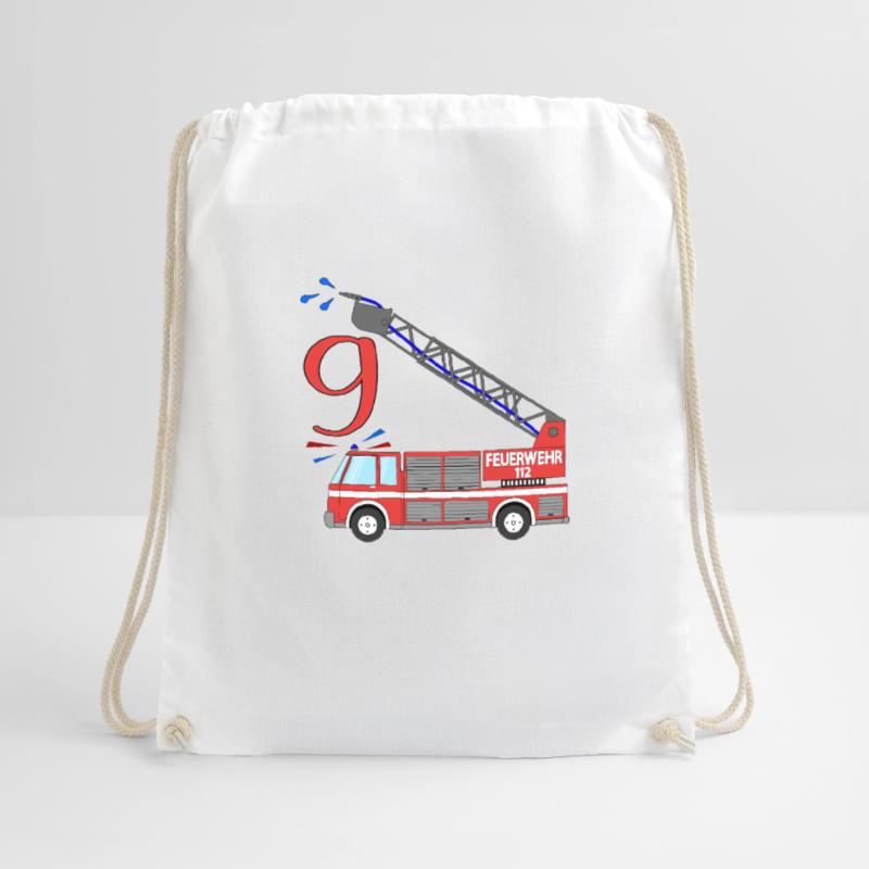 Fire engine 9th birthday Drawstring Bag