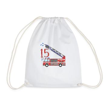 Feuerwehrauto 15. Geburtstag - Turnbeutel - Weiß - Vorne