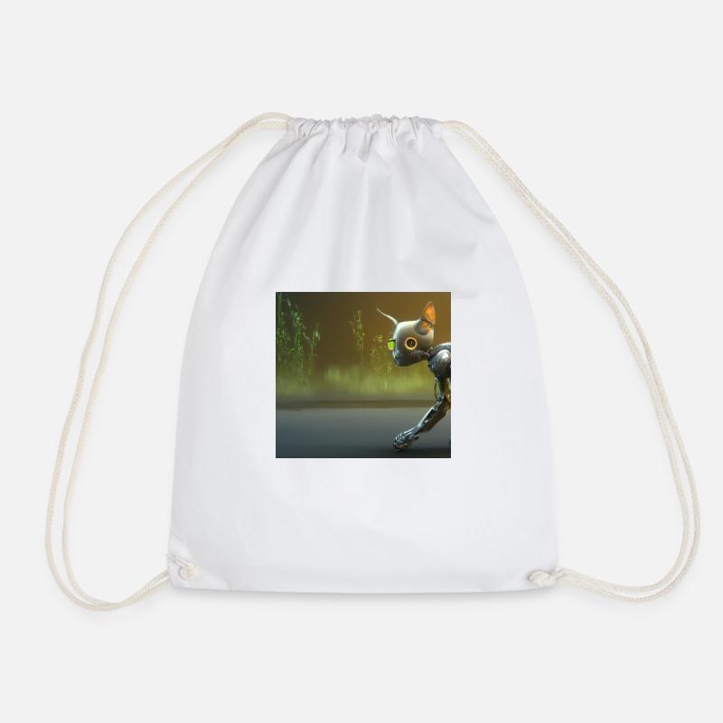 Robocat - Drawstring Bag - white