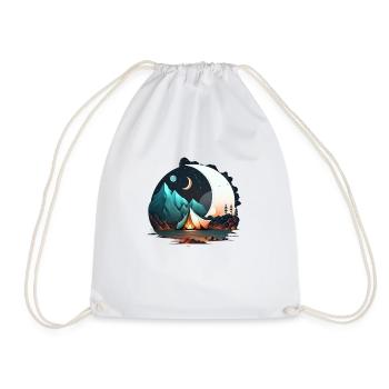 Tent in the moonlight, mountains, camping - Drawstring Bag - white - Front
