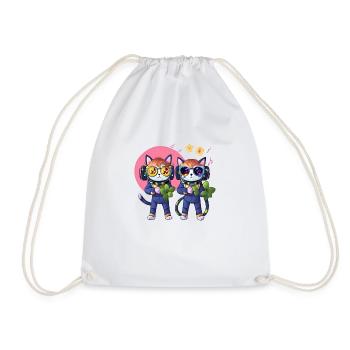 Cat - Drawstring Bag - white - Front