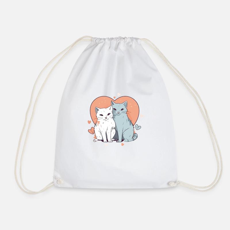 Cat love - Drawstring Bag - white