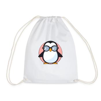 Penguin with sunglasses, Antarctic bird - Drawstring Bag - white - Front
