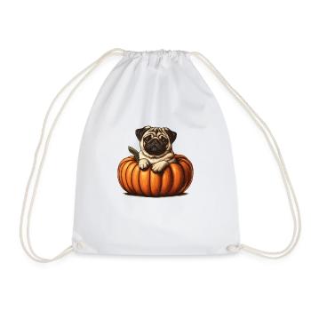 Pug Dog in Pumpkin Funny - Drawstring Bag - white - Front
