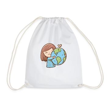 Fille étreignant un globe, protection du climat - Sac de sport léger - blanc - Devant