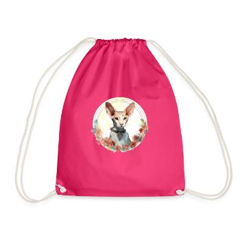 Cornish Rex Cat Boho Style, Love cats - Drawstring Bag - fuchsia - Front
