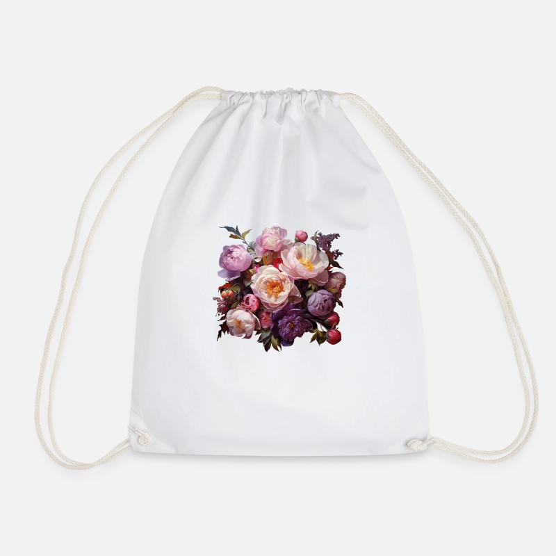 Flowers 4 - Drawstring Bag - white